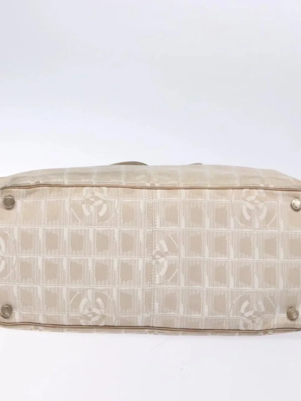 CHANEL New Travel line Hand Bag Beige Silver CC Auth 141510